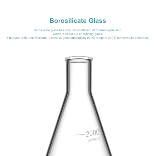stonylab 2-Pack Konisch Fläschchen Glas, 2000ml Erlenmeyer Flasks Erlenmeyer Fläschchen Enghals-Erlenmeyerkolben mit Hochleistungsrand