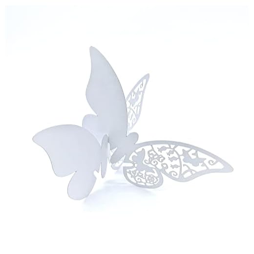ElecMotive Lot de 100 Papillons Fleur 3D Carte de Verre Marque Place Forme de Papillon Ajouré Décoration de Table pour Fêtes Mariage (Blanc)