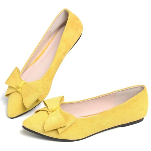 Image of TN TANGNEST Flats Shoes Women Comfort Casual Loafers | Classic Pointed Toe Bowknot Flats Cute Slip On Flats, Wear to Work Travel Walk