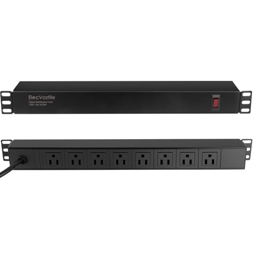 ElecVoztile 8 Outlet Rack Mount PDU Power Strip, 1020J Surge Protection & 15A Overload Switch, Fits 19'' Network Server Rack, 6ft 14AWG Cord, 1U RackMount, Rear Plug