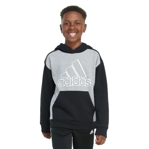 Adidas Youth Boy's Fleece Long Sleeve Graphic Logo Pullover Hoodie (US, Alpha, Medium, Regular, Grey Heather)