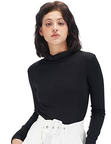 Image of Fabricorn Stylish Black Turtle Neck Cotton Tshirt for Women (Black)