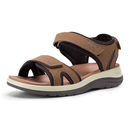 Image of FitVille Women's Orthopedic Wide Sandals Strappy Arch Support Flat Sandals for Plantar Fasciitis & Swollen Feet | Adjustable Ankle Strap