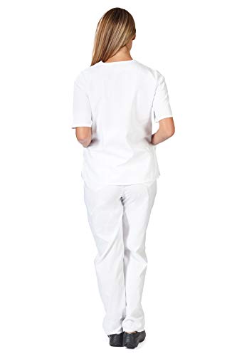 Women's Scrub Set - Medical Scrub Top and Pant, 2-pack White, Large