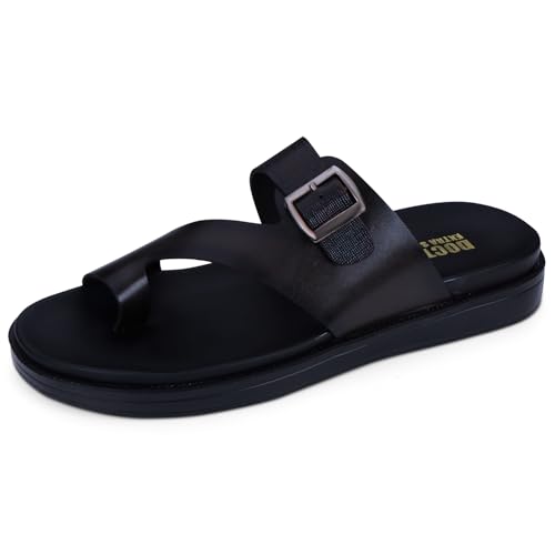 Image of DOCTOR EXTRA SOFT Men's Classic Casual Original Leather Thong Black /Brown Sandals /Chappals with Memory Foam Cushion| Stylish & Non-Slip|Comfortable | Lightweight |Flip flops Slippers Gents & Boys F-1