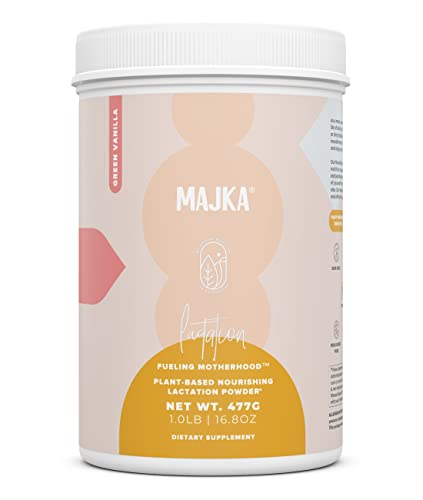 Majka Organic Lactation Protein Powder for Nursing Moms, Breastfeeding Safe Supplement for Increased Breast Milk, Complete Postnatal Vitamin, Vegan, Gluten Free, 1.03 LB (Green Vanilla) 