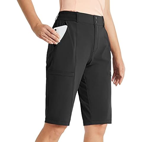 BALEAF Wanderhose Damen Kurz Knielang Shorts Sommer Schnell Trocknende Wanderhose wasserdichte Arbeitshose Damen Kurz Schwarz L Cover