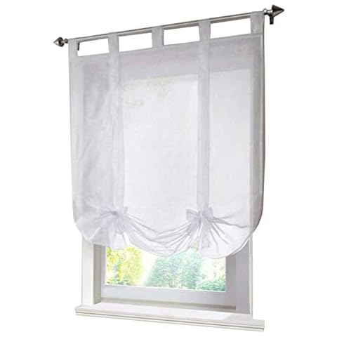1 Panel Roman Blind Tab Top Sheer Curtain Transparent Soft Voile Polyester WxH 60 x 140 cm White Tie Up Roman Shade Window Curtains Modern Decoration For Living Room Bedroom Kitchen Cover