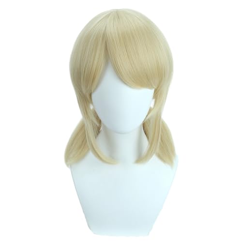 Image of Blonde Wig with Bangs Blonde Short Wig with Two Pigtails Blonde Straight Wigs for Women Cosplay Synthetic Wigs with Wig Cap