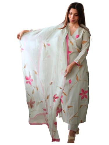 Image of ANNI Designer Women's Cotton Blend Printed Straight Kurta with Pant and Dupatta | Kurta Set for Women Suit Set for Women | Indian Ethnic Wear Women's Ethnic Clothing Designer Kurti Pant Set