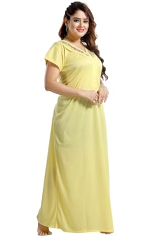 Image of Onekbhalo Women's- Full Sleeves-Feeding- Nursing- Maternity Nighty /Maxi /Gown /Nightdress /Nightwear- Hosiery Cotton Fabric- Floral Print- Embroidery with Zip