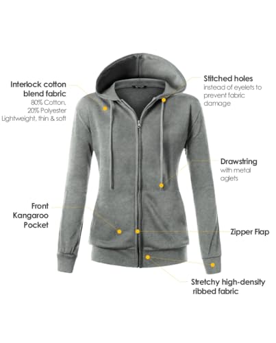 Image of GIVON Womens Casual Zip Up Hoodie Cotton Blend Soft Fabric Basic Layering Hooded Jacket with Kangaroo Pocket