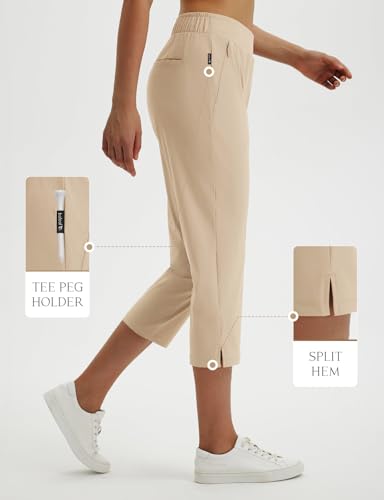 Image of baleaf 20'' Women Capris with Pockets Stretch Golf Work Dress Cropped Pants Straight Leg High Waisted Pull On Summer