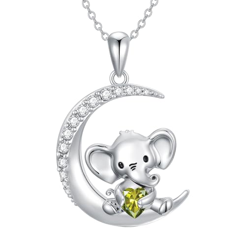 Image of PROESS Animal Birthstone Necklace 925 Sterling Silver Otter /Axolotl /Hippo /Elephant /Dachshund /Monkey /Red Panda Pendant Necklace Animal Birthstone Jewelry Gifts for Women