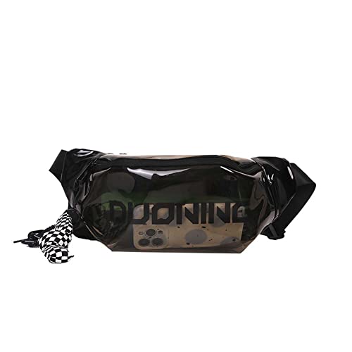 Marsupio alla moda in PVC trasparente con lettera stampata con ciondolo fibbia regolabile cinturino per donne uomini Casual all-match fashion cool unisex nero