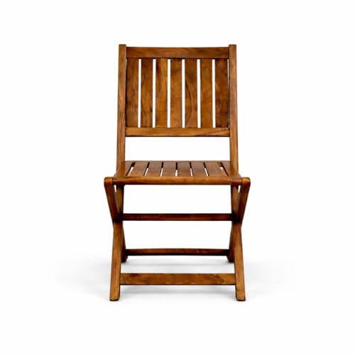 Image of 3-Piece Folding Wooden Bistro Set - Portable Outdoor Patio Table and Chair - Solid Wood Garden Furniture for Balcony, Terrace & Small Spaces