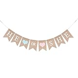 GCQQ He or She Banner, No DIY He or She Gender Reveal Burlap Banners, Baby Shower Banner Sign for Girls or Boy, Gender Reveal, Welcome Baby Backdrop Decoration