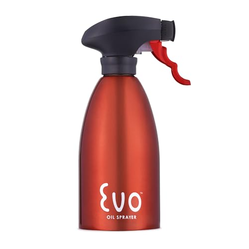 Evo Oil Sprayer Bottle, Non-Aerosol for Olive Oil and Cooking Oils, 18/8 Stainless Steel, Red, 16-ounce Capacity