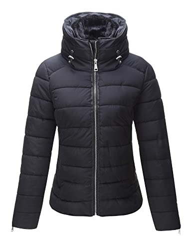 Geschallino Chaqueta Acolchada Ligera para Mujer, Abrigo Acolchado para Otoño e Invierno SS815 Negro XL
