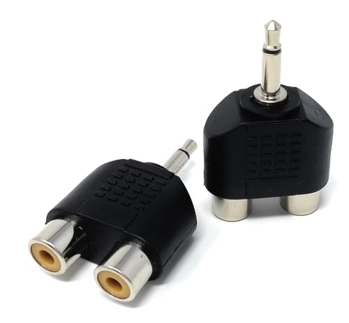 DRUT 2pcs. 3.5mm MONO Jack to 2 x RCA Female Phono Connectors Plugs Audio Video Cable Adapter, Black - Image 2