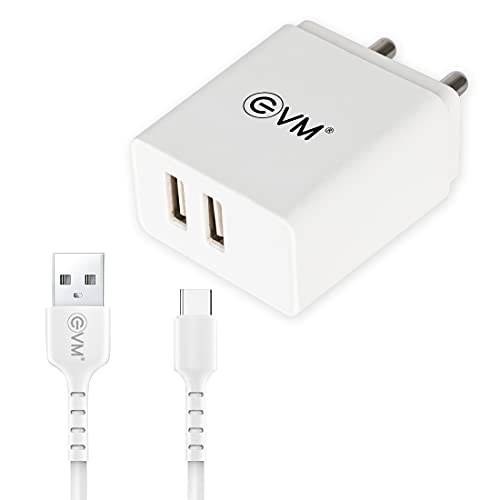 EVM Dual USB Charger with Type C Cable Included - 5V 2.4A Fast Charge - Dual Simultaneous Charging - Over Current, Short Circuit, and Surge Protection - BIS Certified - 1 Year Warranty (EVM-CH-04) (B0C74L979H) Amazon Price History, Amazon Price Tracker
