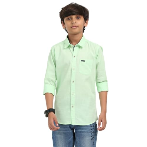 Image of ROCKET SCIENCE Boys Single Pocket Shirt | Regular Fit, Spread Collar, Full Sleeves, 100% Cotton Linen Fabric Royal Blue