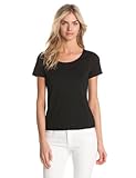 Notations Women's Solid Nylon Spandex Short Sleeve Top, Black, Large