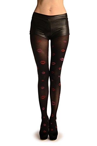 Medias y leggins Black With Red Woven Lips - Tights - Negro Medias Talla unica (34-38)