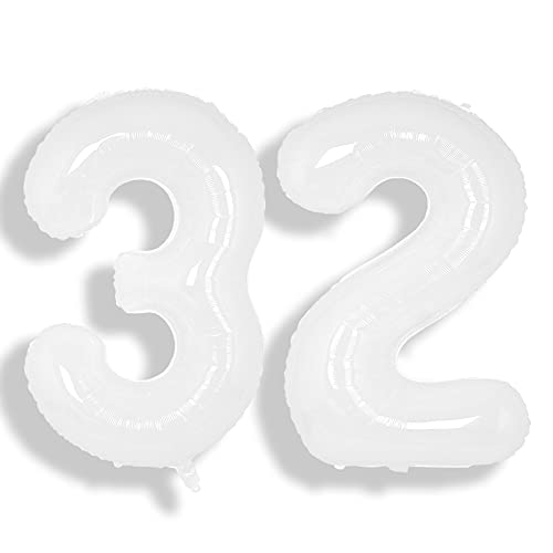 Image of SUWEN 40 Inch White Large 32 Balloon Number Big Foil Helium Numbers 0-9 | Giant Jumbo Happy 32nd Birthday Party Decorations for Men or Women Huge Mylar 23 Anniversary Party Supplies
