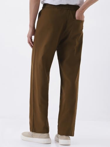 Image of Urbano Fashion Men's Loose Fit Solid Linen Blend Trousers Non-Stretchable