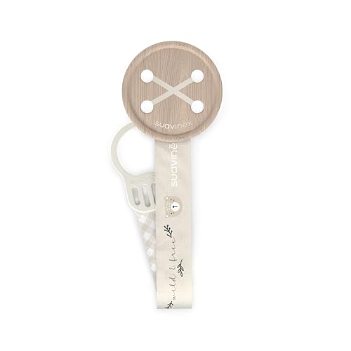 Suavinex, Attache Sucette en Tissu pour Bébé, Ruban à Double Face, Accroche Tétine, Chaîne Clip avec Pince. Pour Bébés +0 Mois, Convient aux Nouveau-Nés, Wild&Free, Beige
