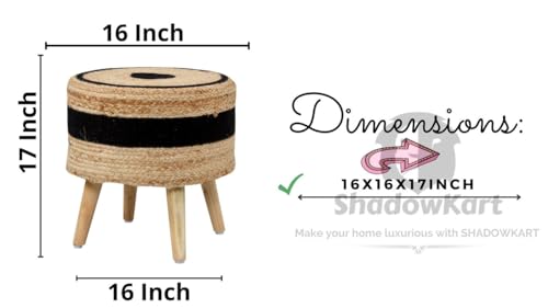 ShadowKart Dori Combo Ottoman | Handwoven Pouffe Stool Set for Home Decor | Durable & Stylish Footrest for Living Room & Balcony | 16x16x17 Inch (Combo Jute-Black-Dot)