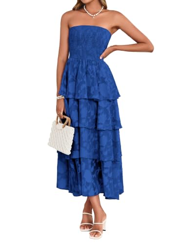 Image of Simplee Womens Summer Strapless Maxi Dress 2026 Boho Floral Off Shoulder Wedding Guest Dresses Tiered Beach Long Sundress