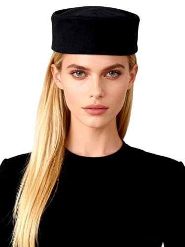 HIMESPORT S Black Wool Pillbox Hat for Women Ladies Elegant Formal Church Tea Party Cocktail