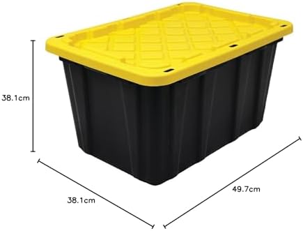 27 gal. Strong Box Plastic Storage Tote in Black and Yellow