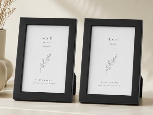 Image of 4x6 Inch Photo Frame Set of 2 - Acrylic Front Table Top Photo Frames with Stand, Dual Orientation Portrait & Landscape Display for Home Office Decor (Black)