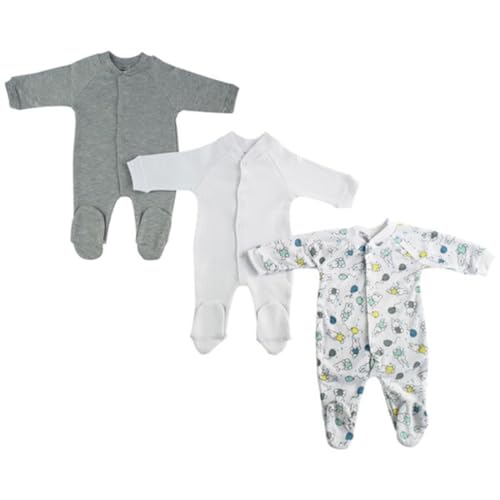Bambini LS-0649M Sleep & Play - White Grey & Print - Medium - 3 per Pack