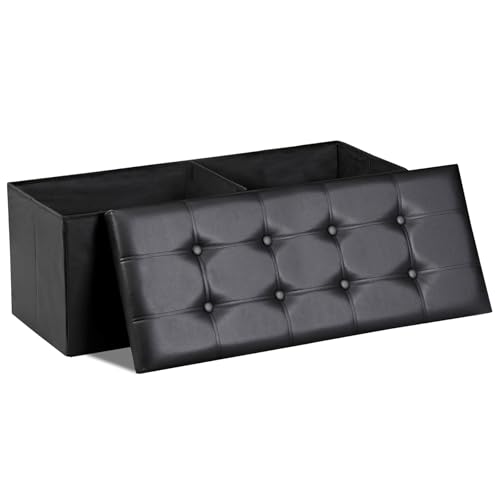 SUPER DEAL 43 Inch Folding Storage Ottoman Bench, Faux Leather Storage Chest Shoes Bench with Divider Padded Seat Couch Footrest for Bedroom Entryway, 660 lbs Capacity 43'x 15'x 15', Black