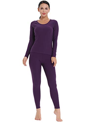 Amorbella Ladies Cotton Thermal Underwear Long Johns Base Layer Set Top Pants Leggings(Purple,Medium)
