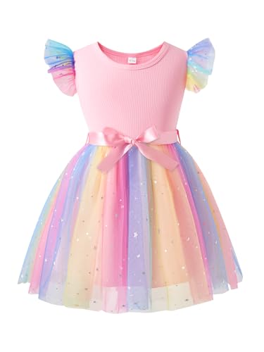 Little Girls Tulle Tutu Dress - Toddler Kids Flutter Sleeve Princess Sundress Casual Summer Outfit Clothes for 2-7Y