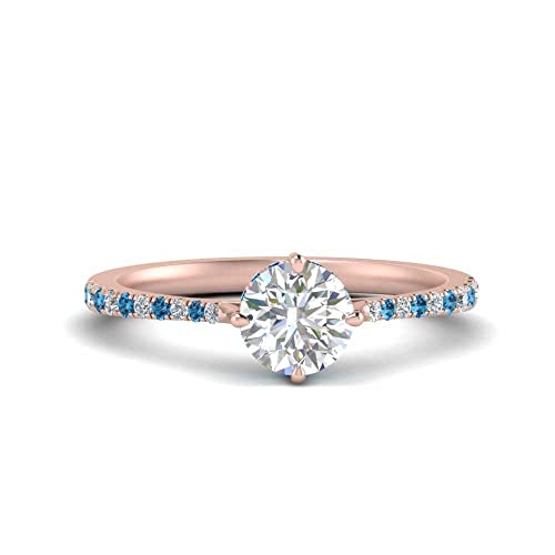 Image of Choose Your Gemstone Compass Point Under Halo Round Engagement Ring Rose Gold Plated Round Shape Side Stone Engagement Rings Lightweight Office Wear Everyday Gift Jewelry US Size 4 to 12