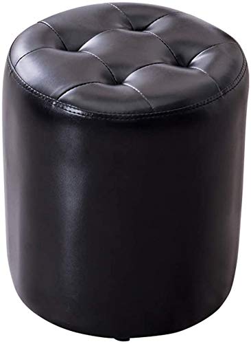 Repose-pieds rembourré en cuir PU noir Ø36x40cm pour salon