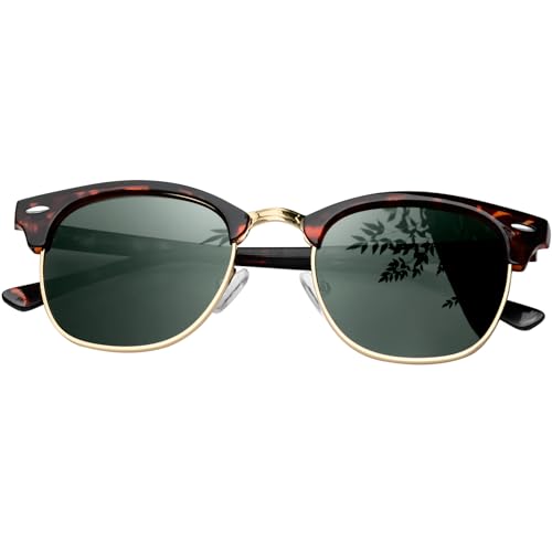 KANASTAL Semi Rimless Polarised Sunglasses Men Women Classic Horn Rimmed Frame UV400 Half Frame Shades