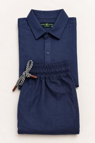 Image of Men's Premium Linen Co-Ord Set | Regular Fit Full Sleeve Solid Shirt with Drawstring Trouser | Breathable Linen Casual Outfit for Summer, Travel, Beach, Vacation & Daily