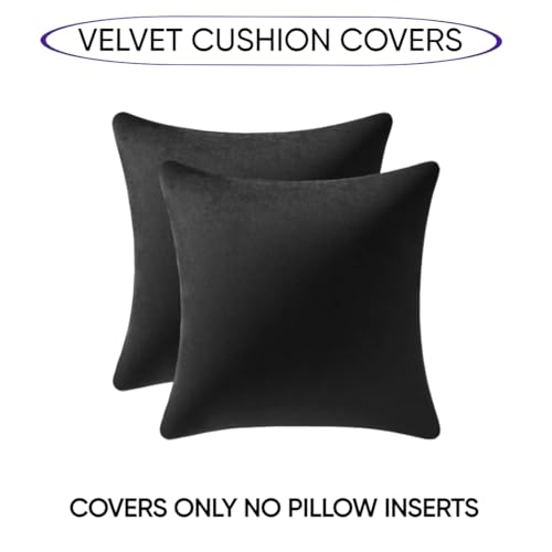 Image of Amazon Brand - Umi Velvet Decorative Cushion Cover 18x18 Inch - Set of 5, Soft Solid Square Throw Pillow Covers for Sofa, Living Room or Home Decor - 45x45 cm in Black Color