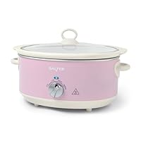 Salter Retro Pink 6.5L Slow Cooker – Electric Ceramic Cooking Pot, 3 Heat Settings & Keep Warm, Dishwasher Safe, Tempered Glass Lid, Cool Touch Handles, Stews, Casserole, Curries, Vintage Design, 200W