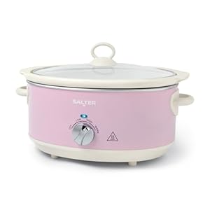 Salter Pink Retro 6.5L Slow Cooker – 3 Heat Settings & Keep Warm, Dishwasher Safe Ceramic Pot, Tempered Glass Lid, Cool Touch Handles, Family Cooking, Stews, Casseroles, Curries, Vintage Design, 200W