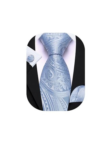 Image of Barry.Wang Men Tie Set Paisley Silk Necktie Pocket Square Cufflinks Formal Wedding Business Party