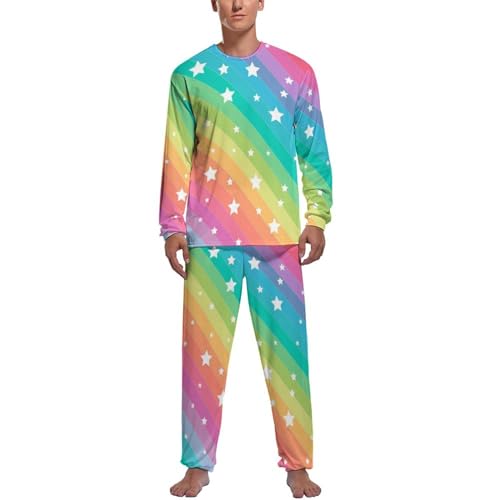 Pyjama homme manche longue à motif arc-en-ciel étoilé et pantalon assorti