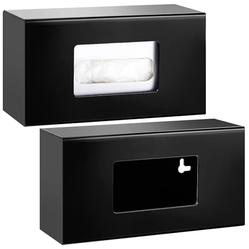Thyle 2 Pcs Glove Box Holder Wall Mount Acrylic Dispenser Single Side Loaded Disposable Latex Rubber Glove Box for Kitchen, Office, Restaurant(Black)
